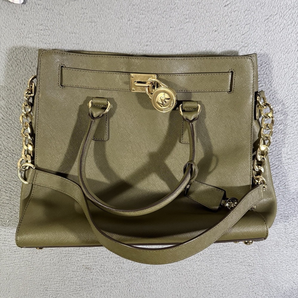 MICHAEL KORS Hamilton Large Green & Gold Saffiano‎ Leather Tote Bag